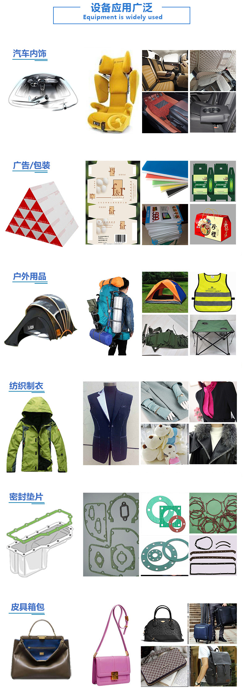 設(shè)備適用于的各種皮質(zhì)材料